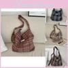 Trendy Checkered Wool And Canvas Shoulder Bag For Daily Casual Outfits