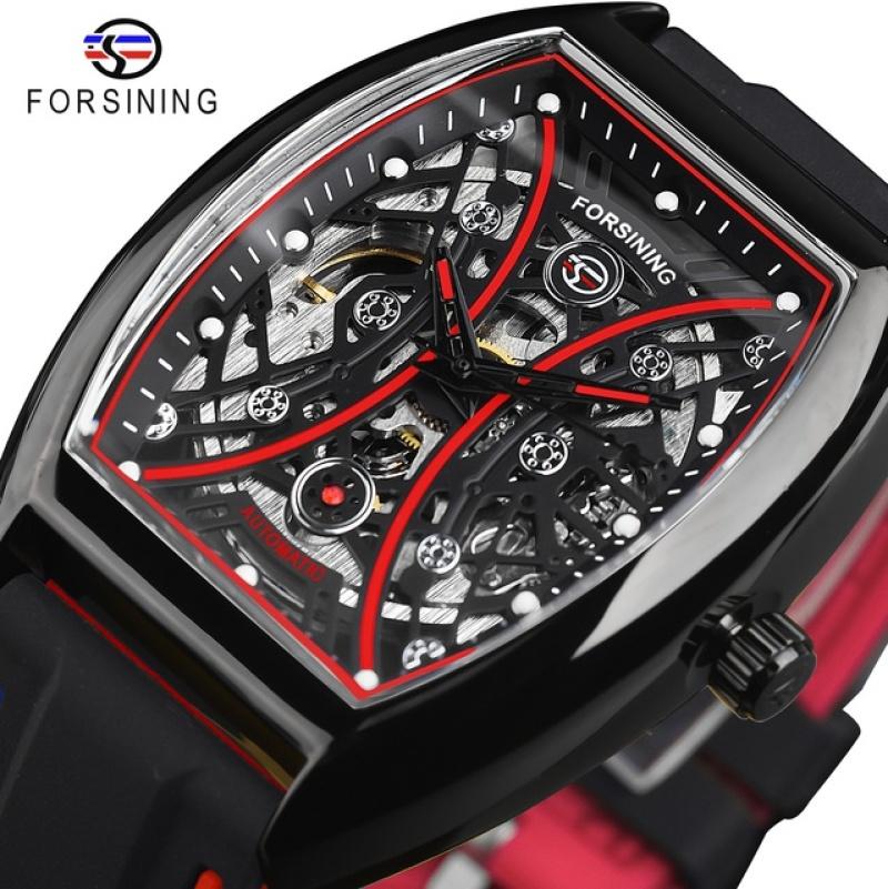 2023 New Square Forsining Men's Fashion Motorcycle Street Tide Men's Hollow Automatic Mechanical Watch Montre Homme