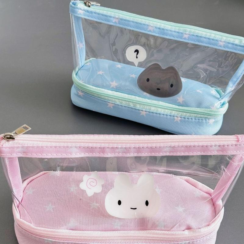 High Capacity Pencil Case 2 Compartment Pencil Pouches Clear Pencil Bag Portable Pencil Organiser Bag Travel Makeup Bag