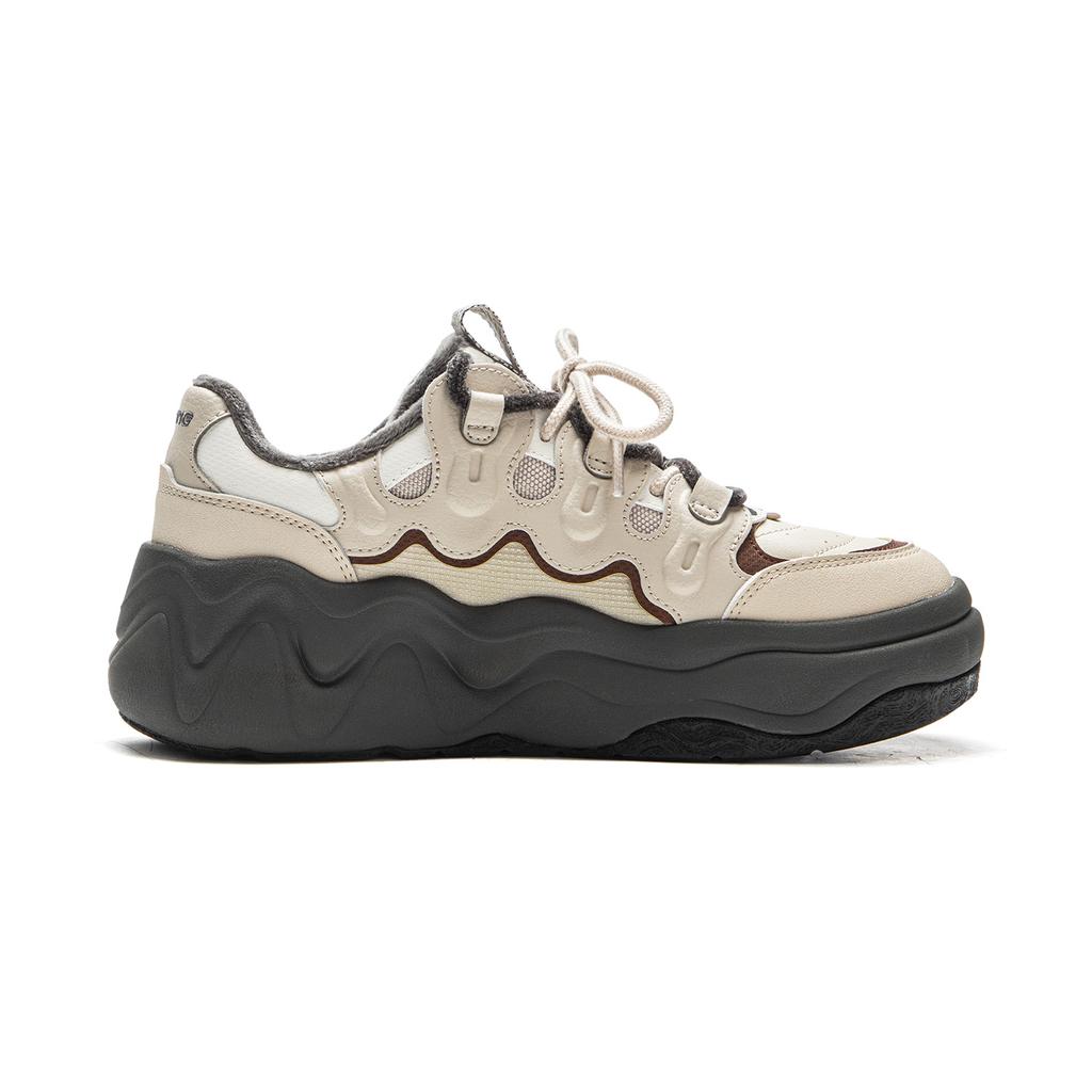 Li Ning Cheese 3.0 Slip Resistant Cushioning Abrasion Resistant Lightweight Low top Skateboard Shoes Women's Oat Gray AGCV346-4