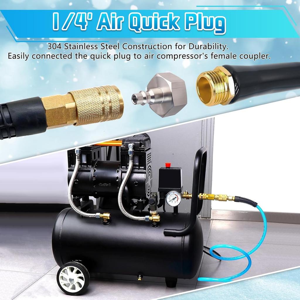 Boltigen RV Blow Out Winterizing Adapter, Stainless Steel Sprinkler Blowout Plug, 1/4 Air Compressor Quick Connect To 3/4 Garden Hose Thread, RV