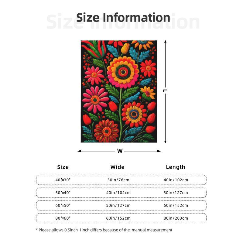 Custom Sofa Fleece Mexican Flowers Art Pattern Throw Blanket Warm Flannel Blankets for Bed Car Sofa Quilt