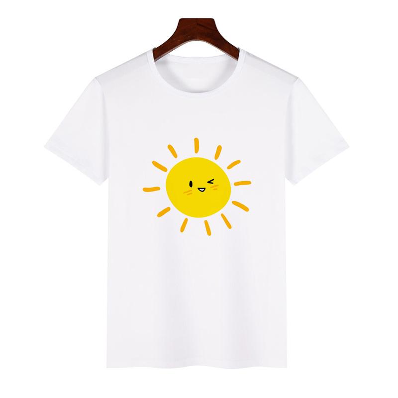 Trendy ShortSleeved Unisex Tshirt Sun Pattern Print Casual Polyester ParentChild Matching Summer Fashion Top for Boys Girls