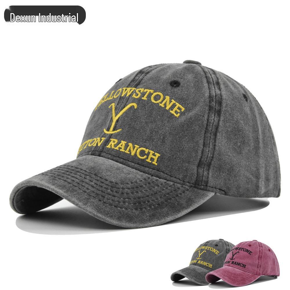 Yellowstone Embroidered Baseball Cap: Washed, Distressed Duckbill with Curved Brim
