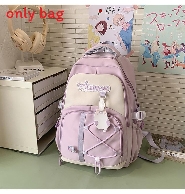 

Blocked Fashionable Color Letter Cat Pattern Student Backpack Pendant With