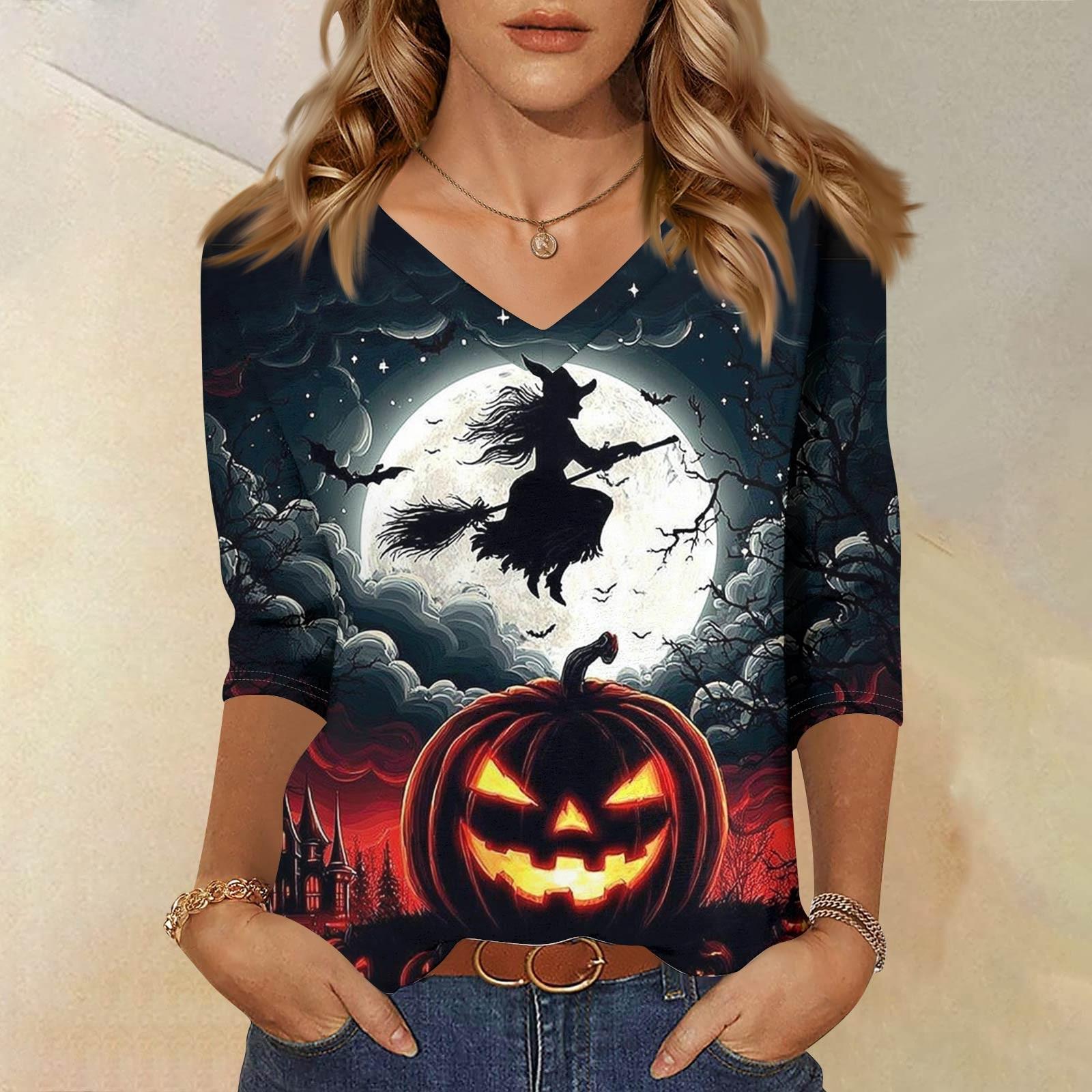 

Женские топы Рубашка с рукавом три четверти V-образный вырез Свободная повседневная рубашка Футболка с принтом S