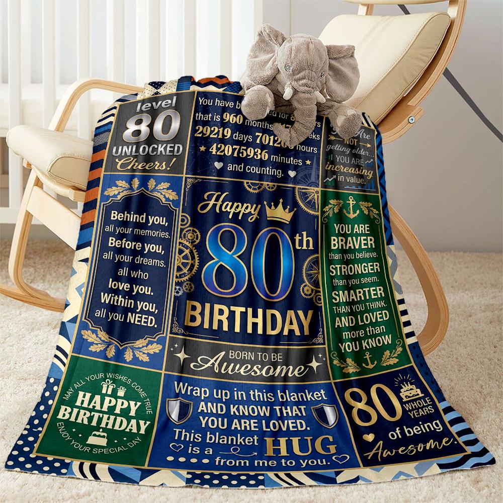 80th Birthday Celebration Blanket Soft Warm Cozy Great for Picnics Bedding Seaside Four Seasons Universal Stylish Decor