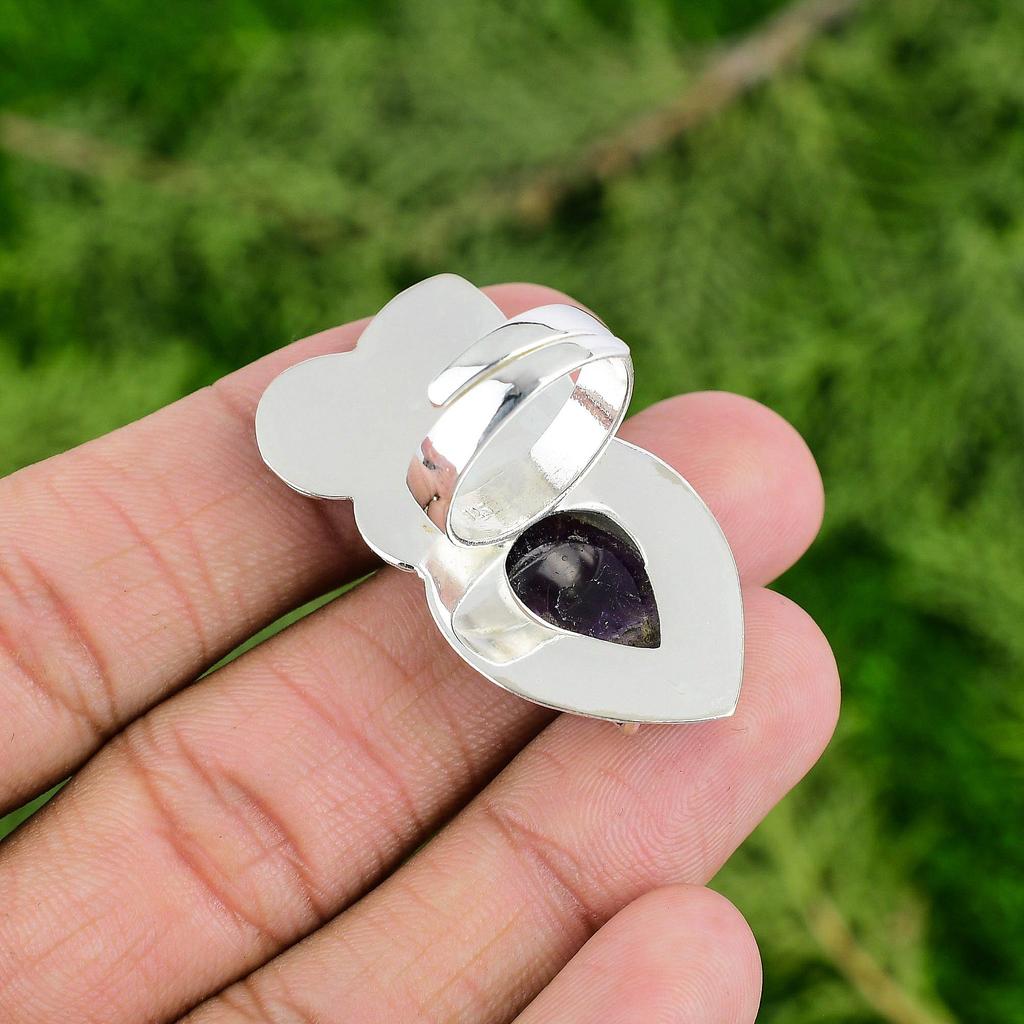 Thanks Giving Day Sale Chevron Amethyst Stone Flower Ring 925 Sterling Silver
