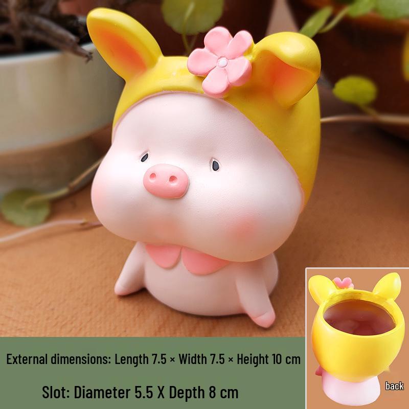 Cartoon Pig Resin Flower Pot for Succulents - Creative Desktop Decoration and Gardening Ornament