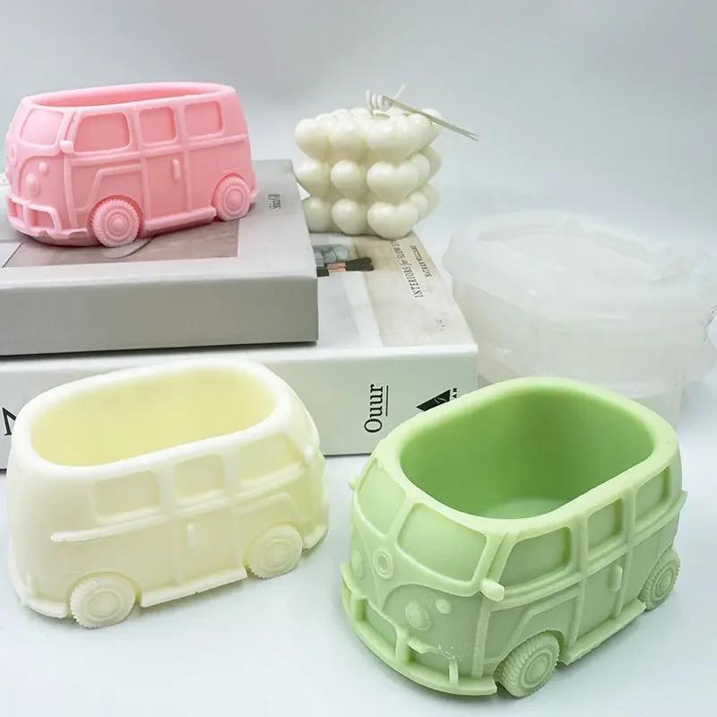 1Pcs Creative Small Car Flower Pot Silicone Mold DlY Aromatherapy Gypsum Candle Cement Car Shape Plaster Ornament Silicone Mold