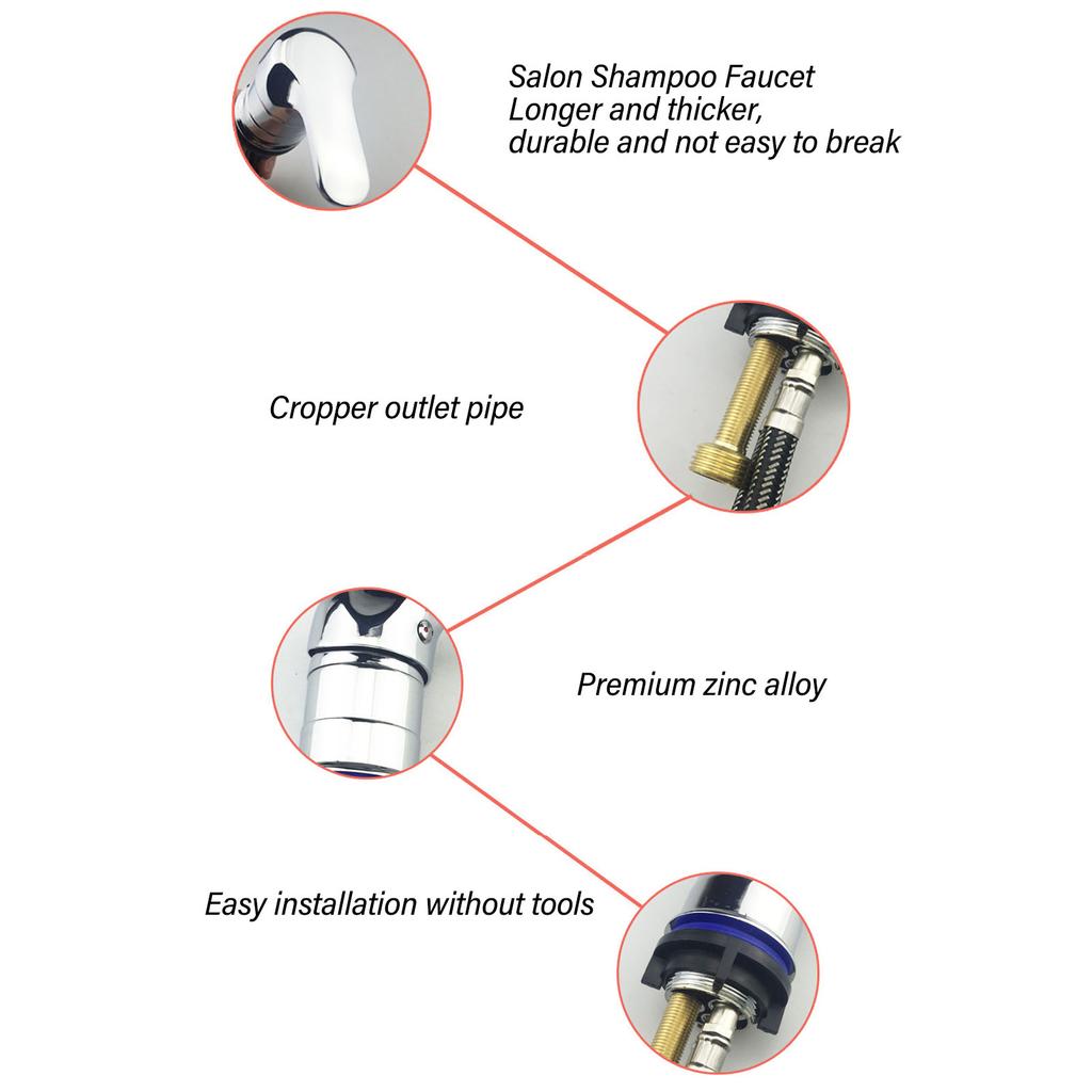 Salon Shampoo Faucet Zinc Alloy Replacement Hot Cold Mixer Faucet with 70cm Tube for Hair Wash