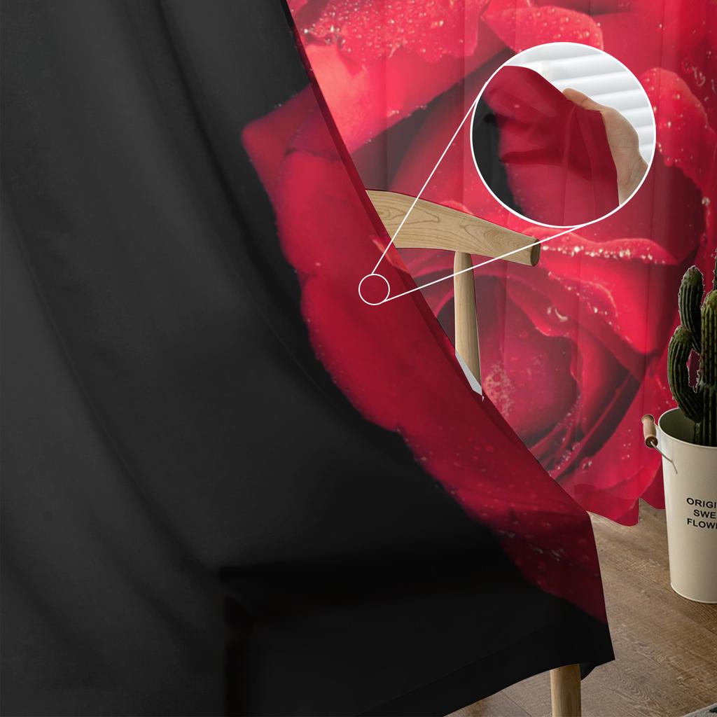 Red Rose Flower Black Tulle Curtains For Living Room Print Sheer Voile Curtain Bedroom Window Screening Drapes Blinds Home Decor