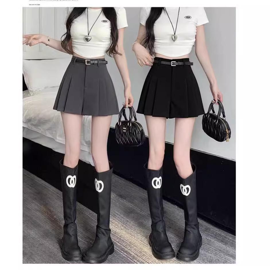 

2024 Spring/Summer Niche Women s High Waist Pleated A-line Wide Leg Culottes L серый