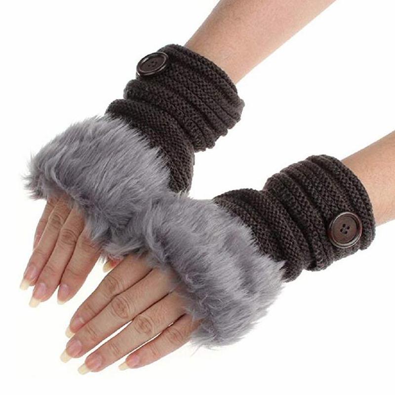 Women Fashion Warm Winter Faux Rabbit Fur Wrist Fingerless Gloves Mittens Cute Wristband Gloves