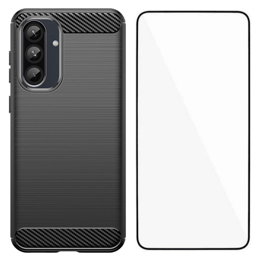 For Samsung Galaxy A36 5G Case with Screen Film WANLONFENG LS Series Big Lens Hole Brushed Texture TPU Phone Cover
