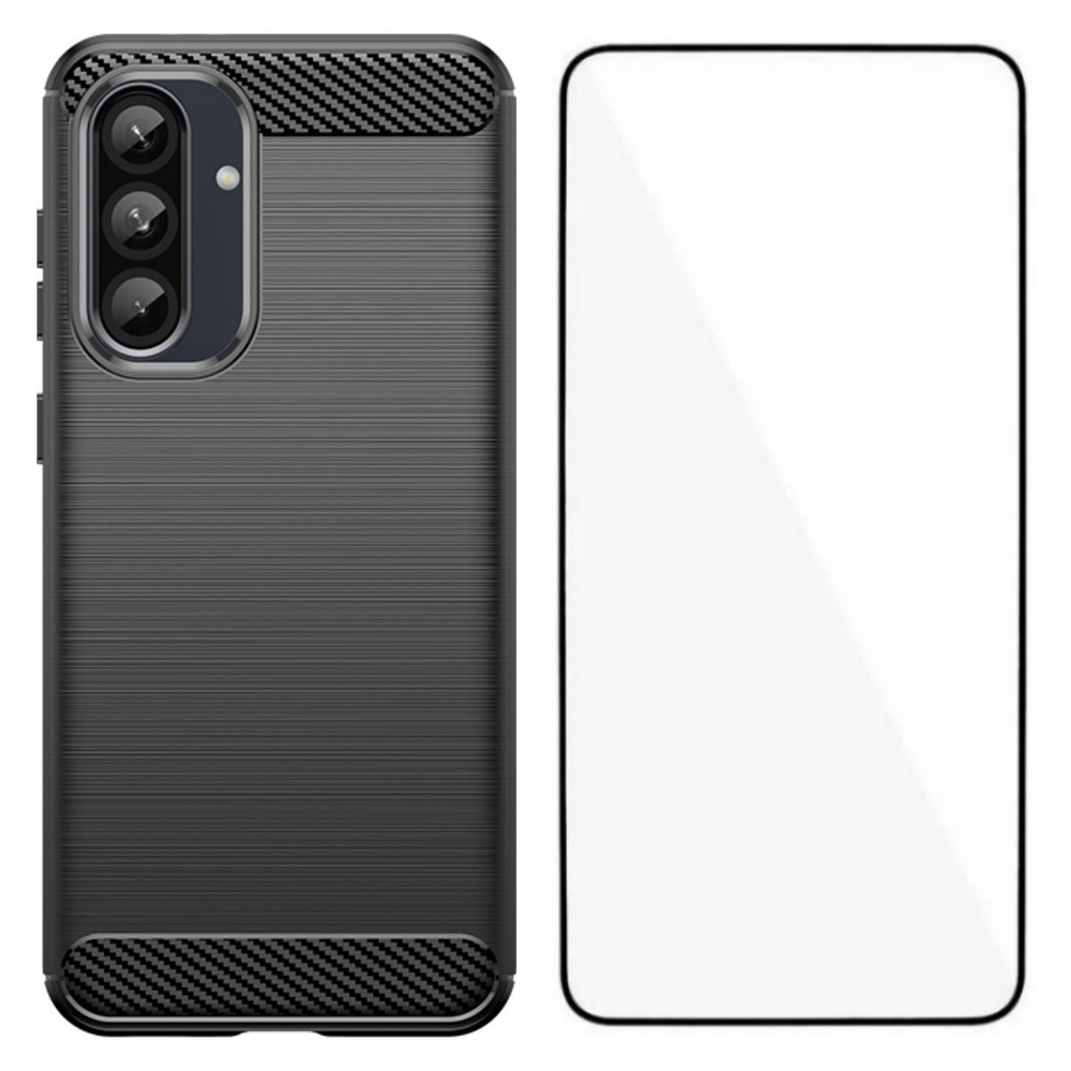 

For Samsung Galaxy A56 5G Case with Screen Film WANLONFENG LS Series Big Lens Hole Brushed Texture TPU Phone Cover Black