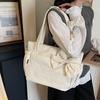 Bow cotton clothes tote bag women's solid color versatile underarm shoulder bag women's large-capacity commuter laptop bag