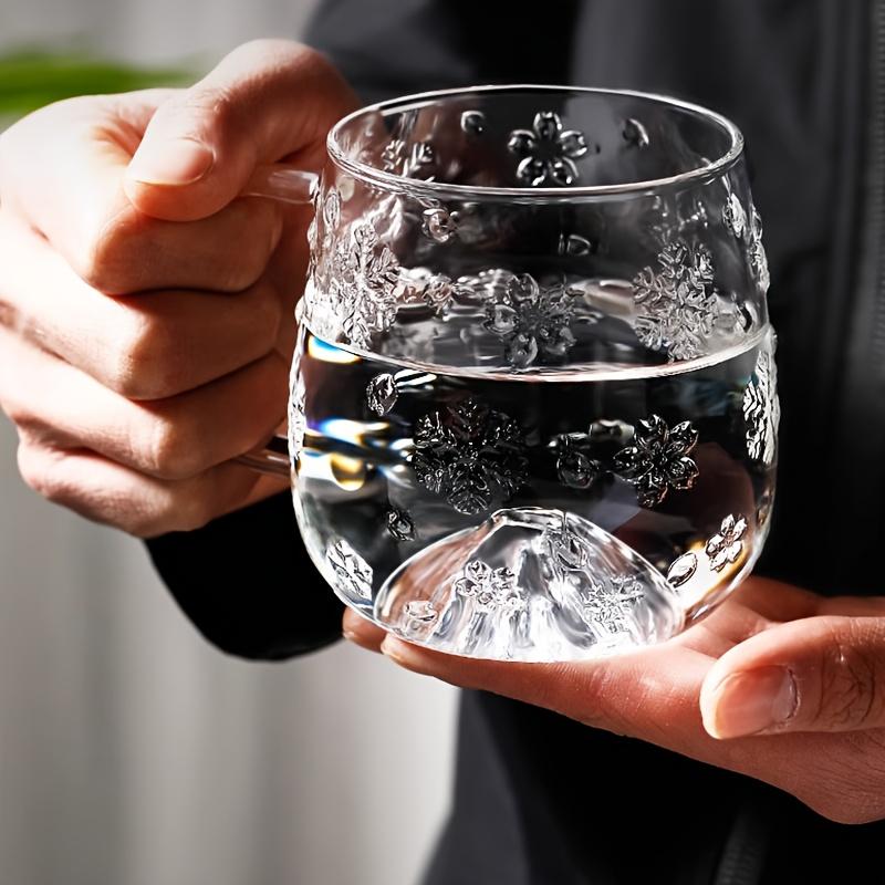 Creative Snowflake Embossed Glass Coffee Cups Japanese Ins Style Coffee Tea Mug for HomeOffice Heat-Resistant Glass Espresso Cup