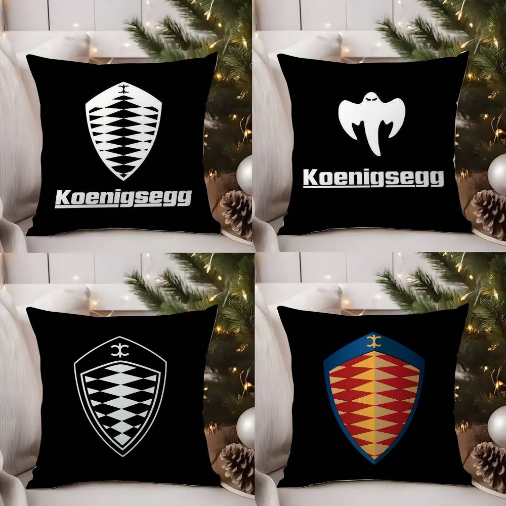 Luxury Car K-Koenigsegg Logo Pillow Case Office Sofa Dorm Chair Back Short Plush Double-Sided Printing Home Cushion Cover