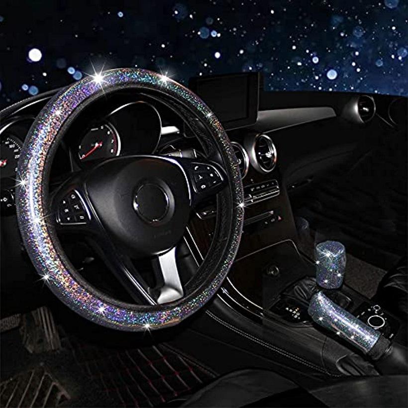 Bling Car Steering Wheel Cover Elastic Handle Cover Colorful Bronzing Universal 37/38cm BlingBling Steering Wheel Accessories