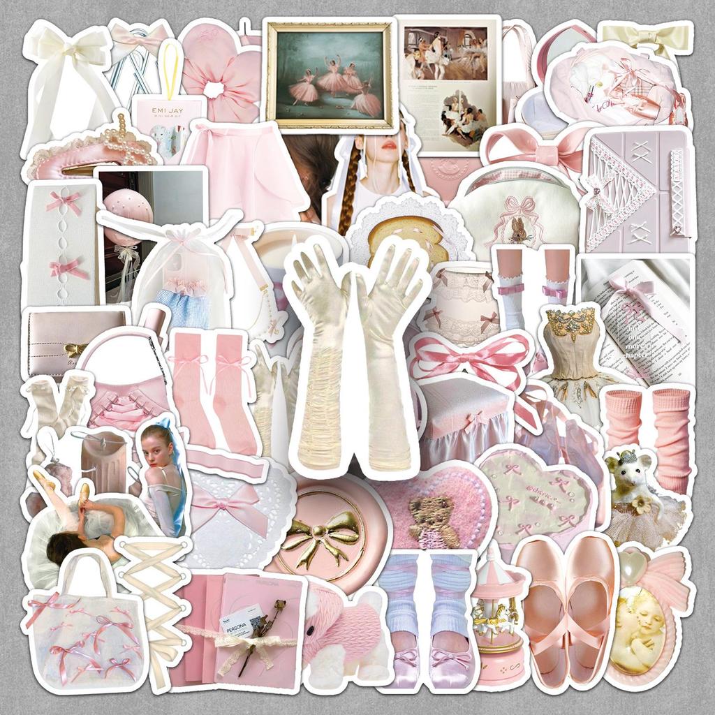 Ballet Style Pink & White Creative Graffiti Stickers (100 Sheets) for Journals, Albums, Phone Cases, and Notebooks