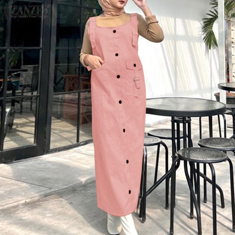 ZANZEA Women Casual U Neck Loose Sleeveless Straps Overalls Dress