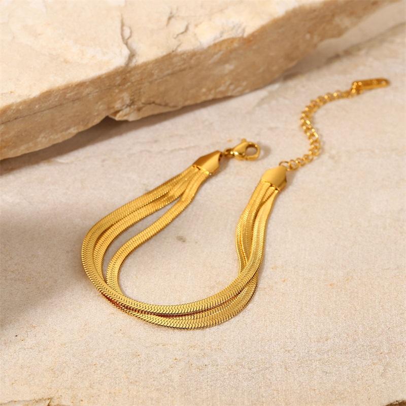 Flat Snake Chain Three Layer Snake Chain Bracelet Stainless Steel  Gold Plated Pvd Metal Texture Rust-Proof And Waterproof