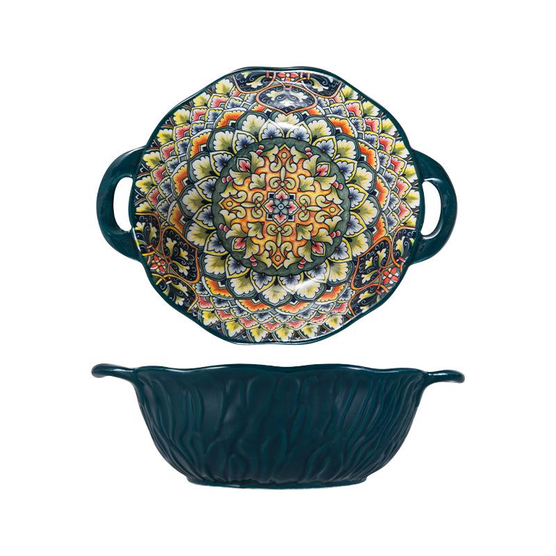 European Bohemian Ceramic Noodle Bowl and Plate Set - Creative Tableware with Unique Design