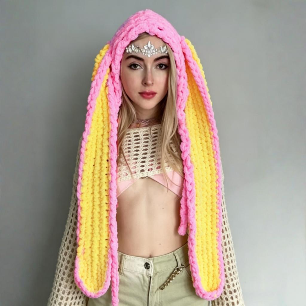 New Devil Horn Mask Thickened Fleece Knitted Hat Ice Strip Line Warm Neck Protection Punk Sweet Cool Wind Headgear Winter