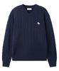 BAKKEN Point Logo Pendant V-Neck Cable Knit Bk8941_Navy