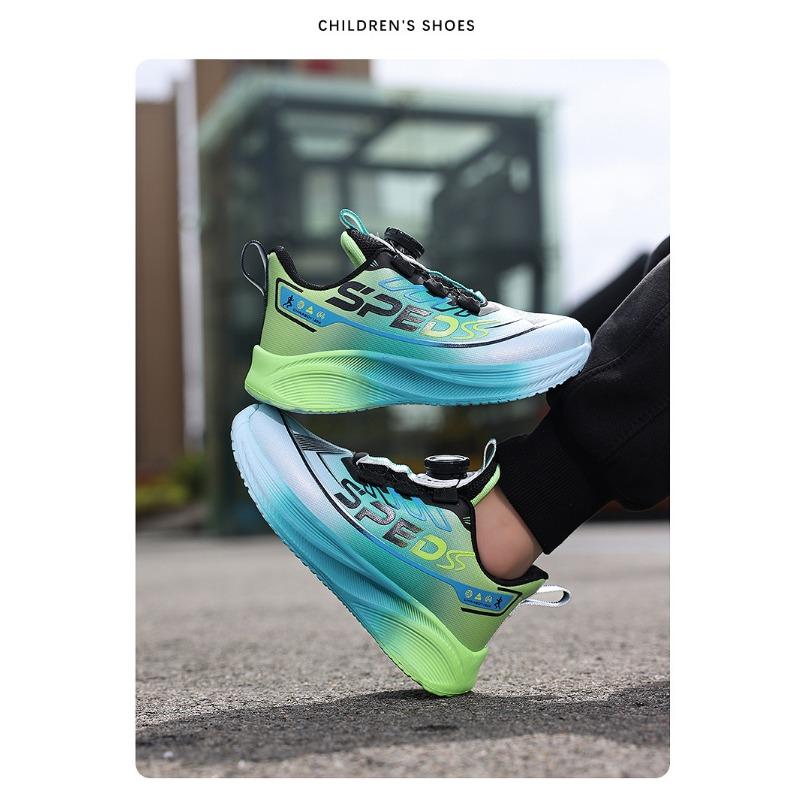 Kids' Gradient Color Rotating Buckle Sneakers Breathable Mesh Non-slip Sports Shoes