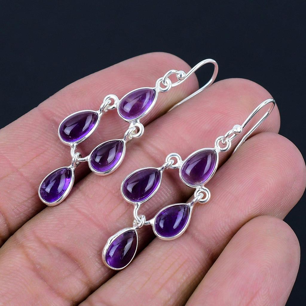 Amethyst Gemstone Earrings Solid 925 Sterling Silver Handmade Earrings Jewelry Gift For Women And Girls  E-3212
