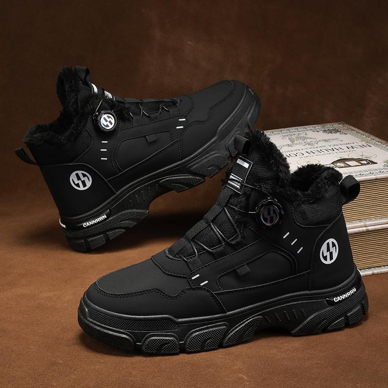 Men's High Top Platform Boots Winter Outdoor Cold Protection Warm Cotton Boots Fashion Rotating Button Mens Versatile Work Boots