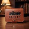 Retro Dice Game Farkle Board Game, with Faux Leather Case, 6 Dices, Wooden Tabletop Scoreboard, Portable for Travel Family Party Night Set
