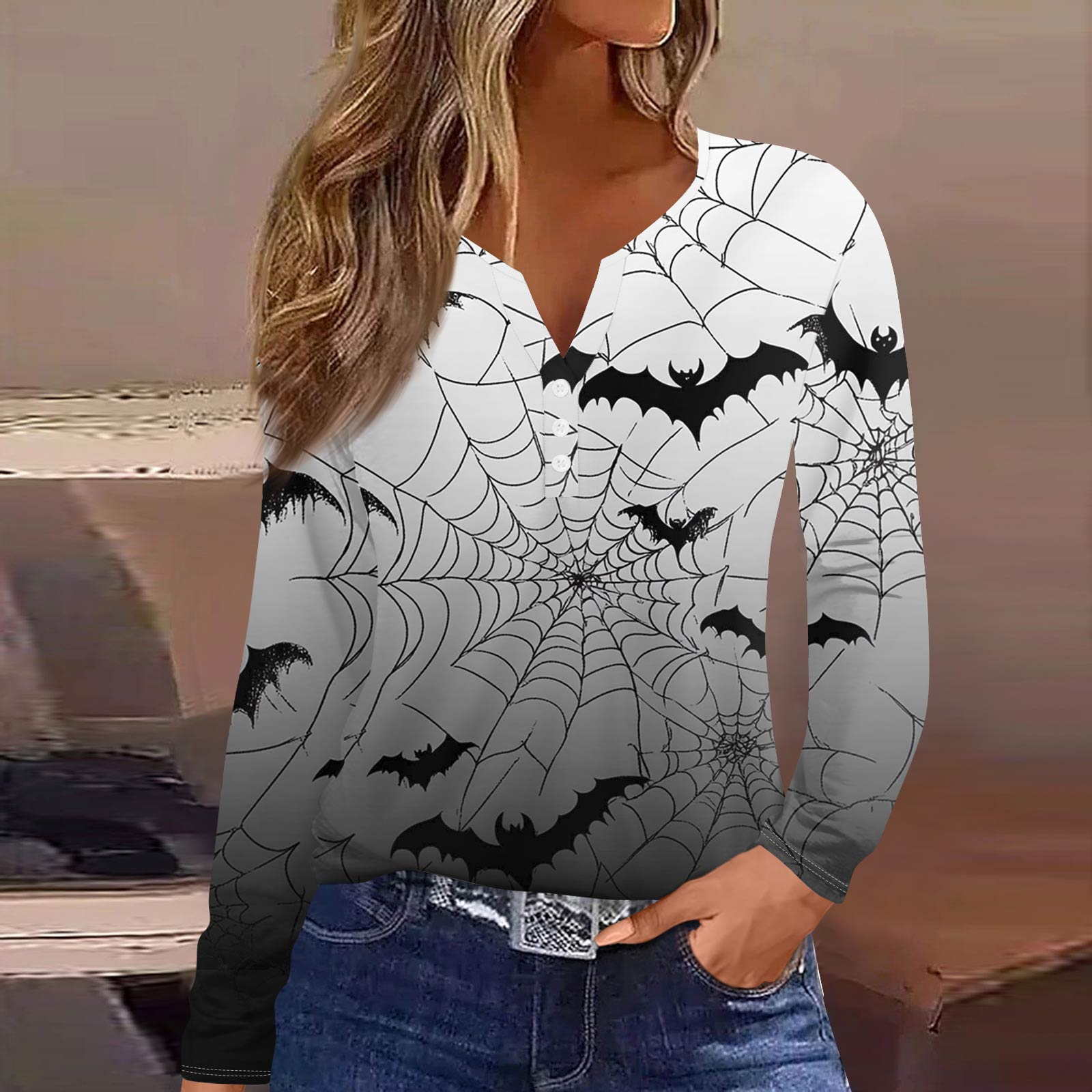 

Жен. Футболка Футболка на пуговицах с длинным рукавом Повседневные Выходные Мода Классический Топ с v-образным вырезом Обычный XL