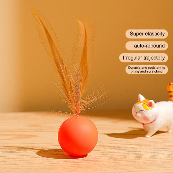 Cat Bouncy Ball Toy Silicone Ball Cat Chew Toy with Feathers Interactive Quiet Rolling Ball for Indoor Cats Biting Chewing Chasing