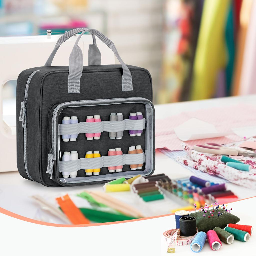 Luxja Sewing Large Capacity with Clear Front and Interior Perfect for Organizing and Carrying Sewing Bag Gray Bag, Pockets, Tools, Only,