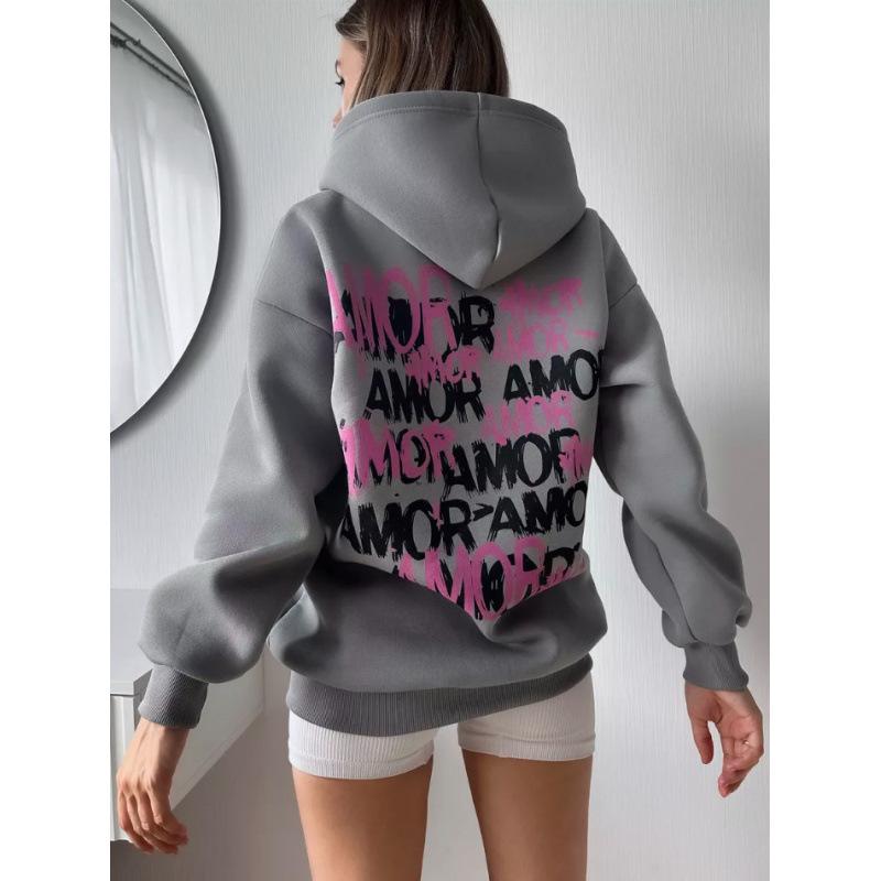 Gothic Couple Letter Print Women's Plus Size Hoodie 