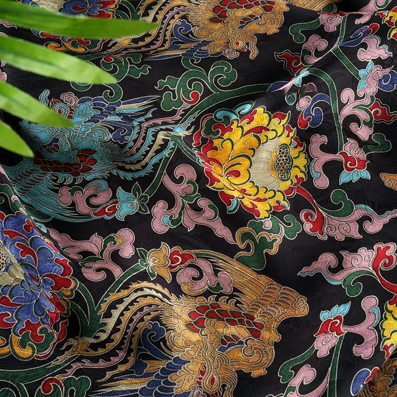 

100x145cm Brocade Jacquard Fabric Phoenix Flower Gauze Flower Fabric Silky Breathable Coat Vest Hanfu Designer Fabric 50x145cm
