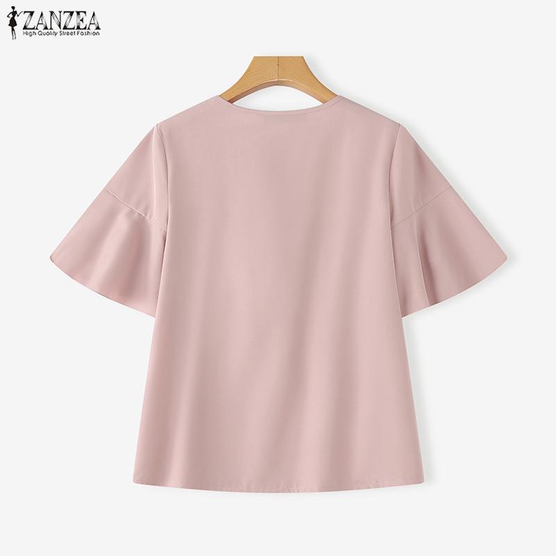 ZANZEA Women Summer Ruffles V-Neck Casual Short Sleeve Blouse