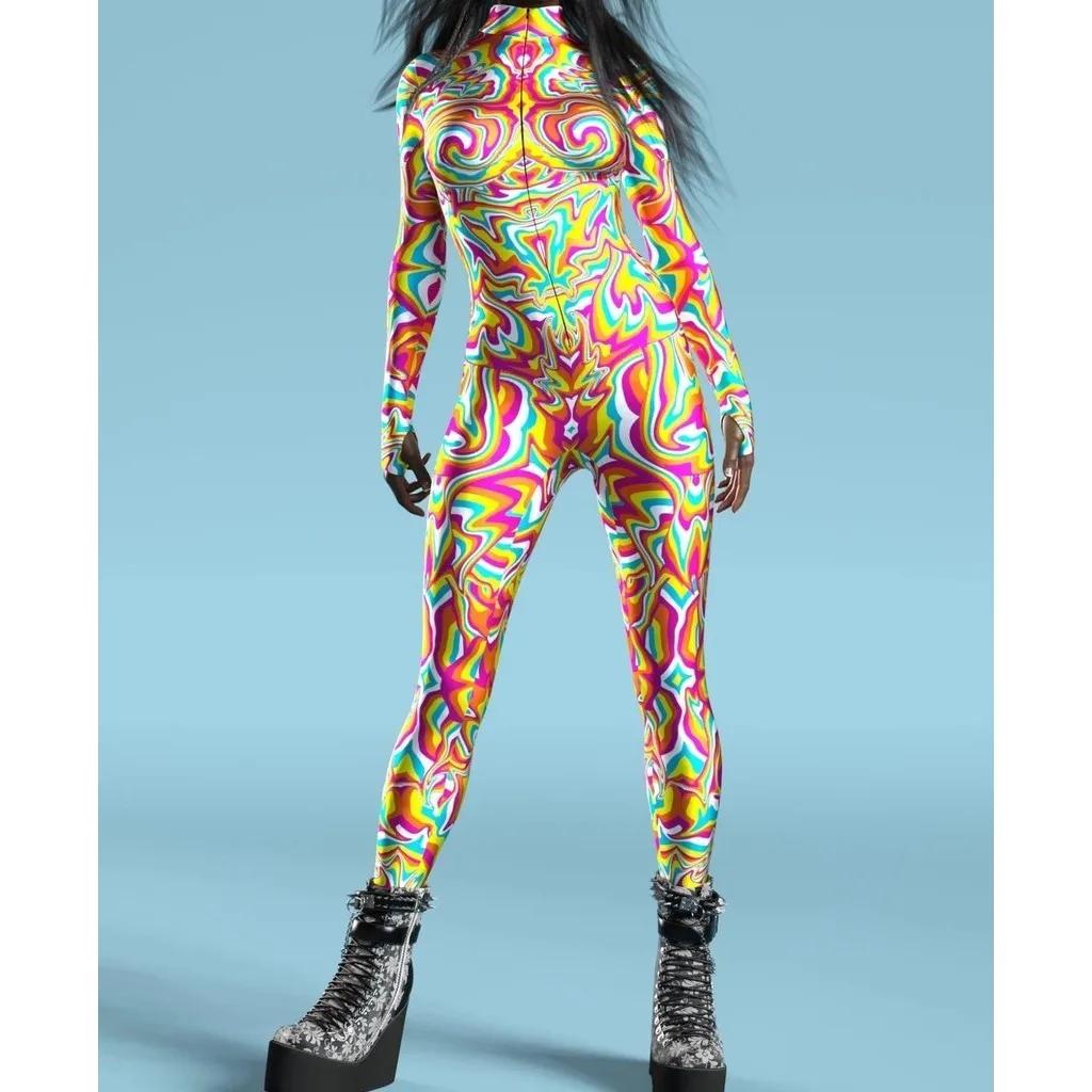 3D Digital Printing Stage Performance Costumes Adults Halloween Events Carnival Theme Party Cosplay Outfit Pretend Game Jumpsuit