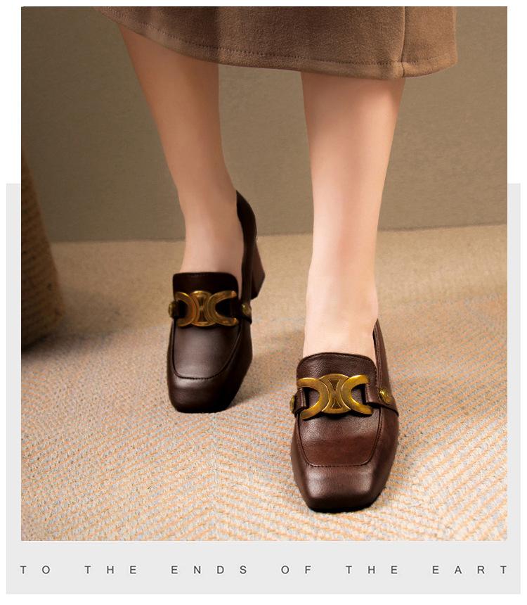 

Ретро квадратный носок толстый каблук модные одинарные туфли женские осенние новинки элегантный темперамент Мэри Джейн неглубокий вырез женские 35 темно-коричневого