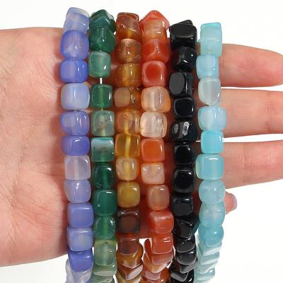 Natural Agates Stone Square Beads 8mm Multicolor Loose Spacer Beads For Jewelry Making DIY Charms Bracelets Necklace Accessories