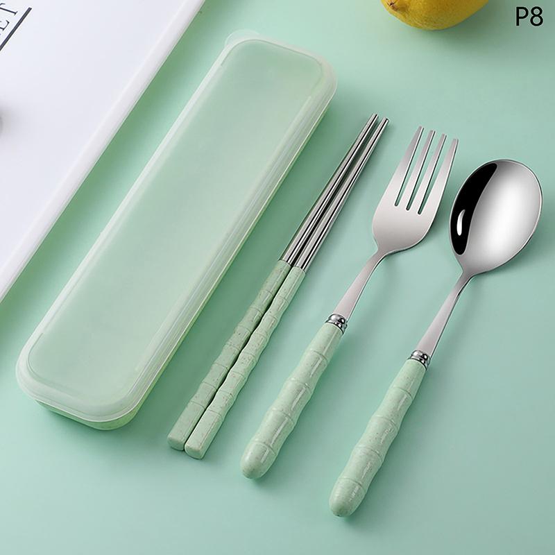 New 3Pcs Chopsticks Spoons Forks Sets Of Stainless Steel Portable Tableware Reusable Travel Picnic Cutlery With Box