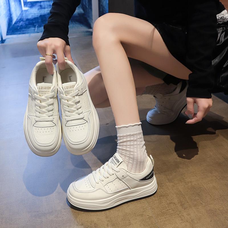 Height-increasing Board Shoes for Women's 2025 Summer New Niche Versatile Thick-soled Breathable Students Lightweight Sports and Leisure Little White