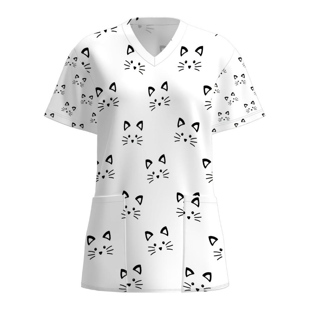 Surgical Uniforms Woman Elegant Fashion Womens Print V-Neck Short Sleeve Nursing Summer Comfortable Vet Clinical Uniforms Woman