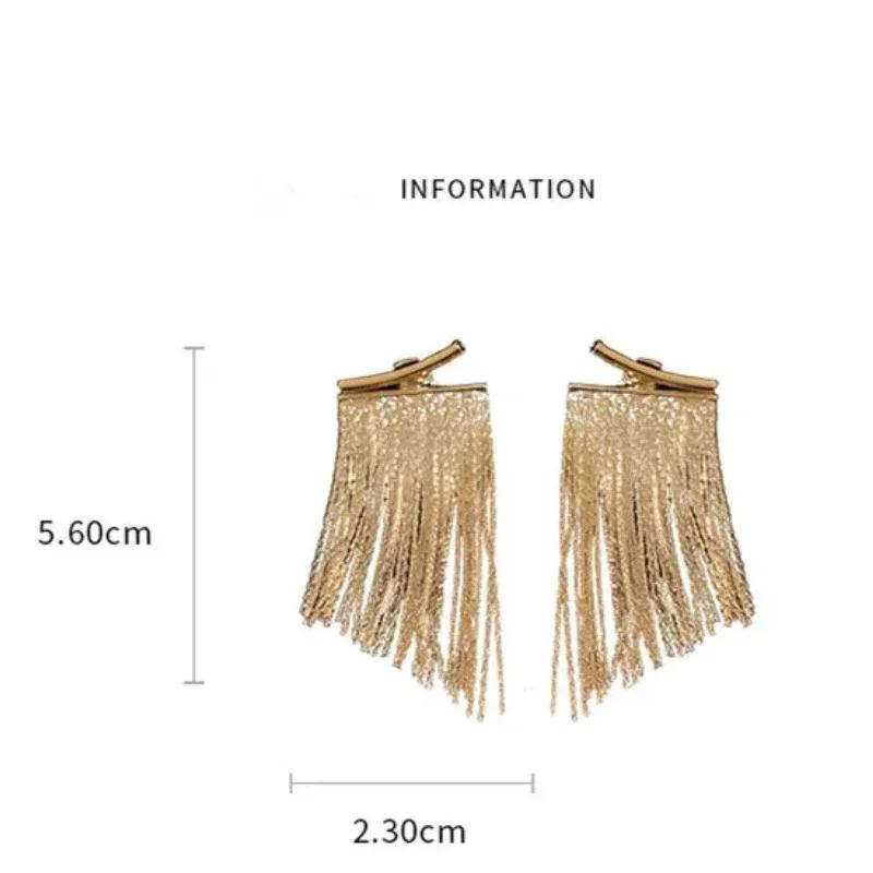 New Exaggerate Long Tassel Asymmetric Gold Color Bling Drop Dangle Earrings for Women Luxury Wedding Bride Jewelry Accessories