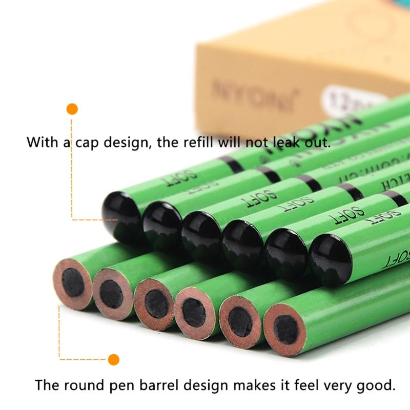 Artist Charcoal Pencil Set Sketching Pencil Thick Lead Smooth Writing for Painter Drawing Writing Shading Blending 12pc