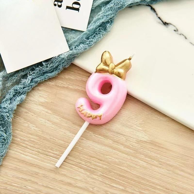 1pc Pink Numbered Birthday Candles Golden Bow Cake Decoration for Children boys Girls Teenage Birthday Baking Decoration Plugins