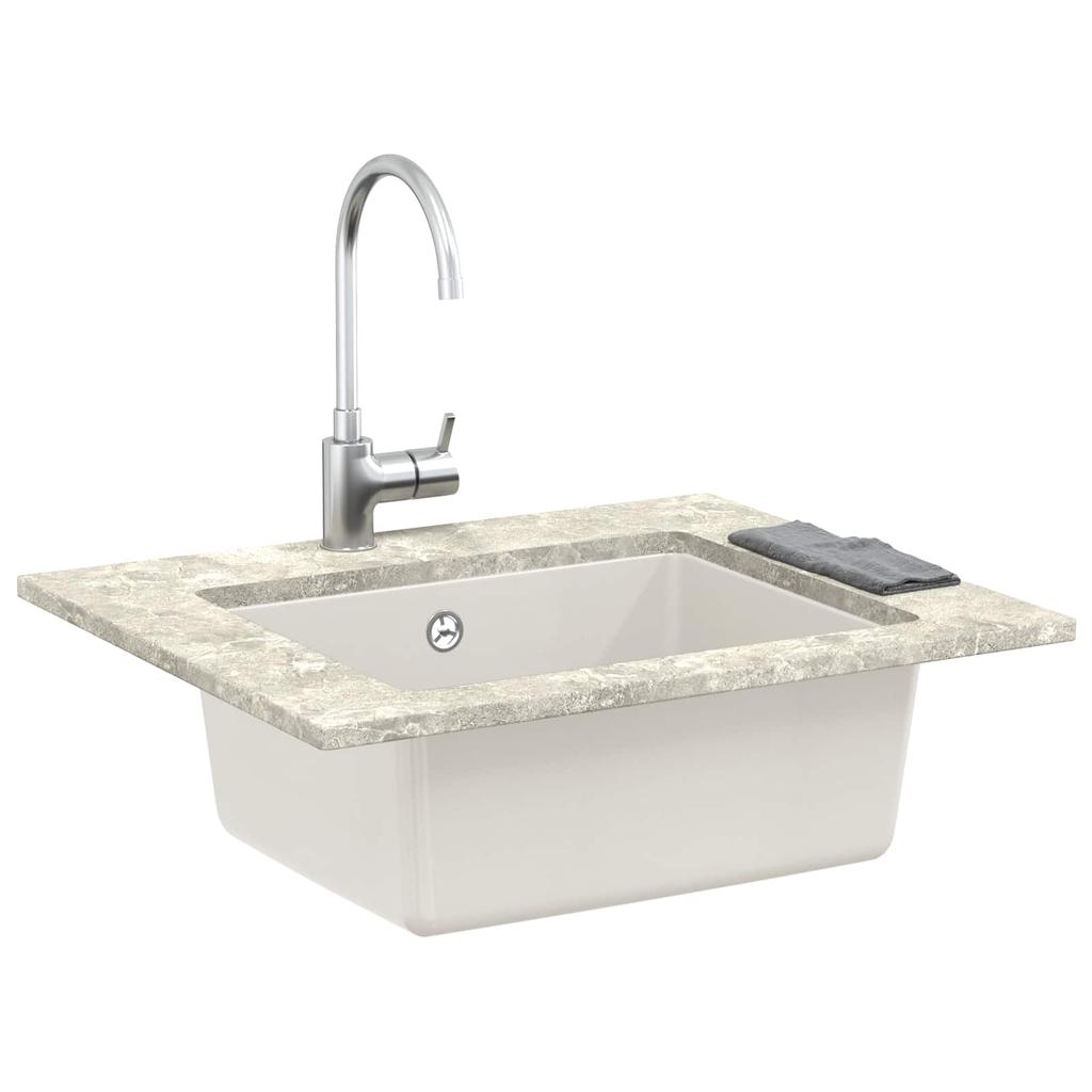 White Kitchen Sink 530 x 460 mm Made of 80percent Quartz and 20percent Resin